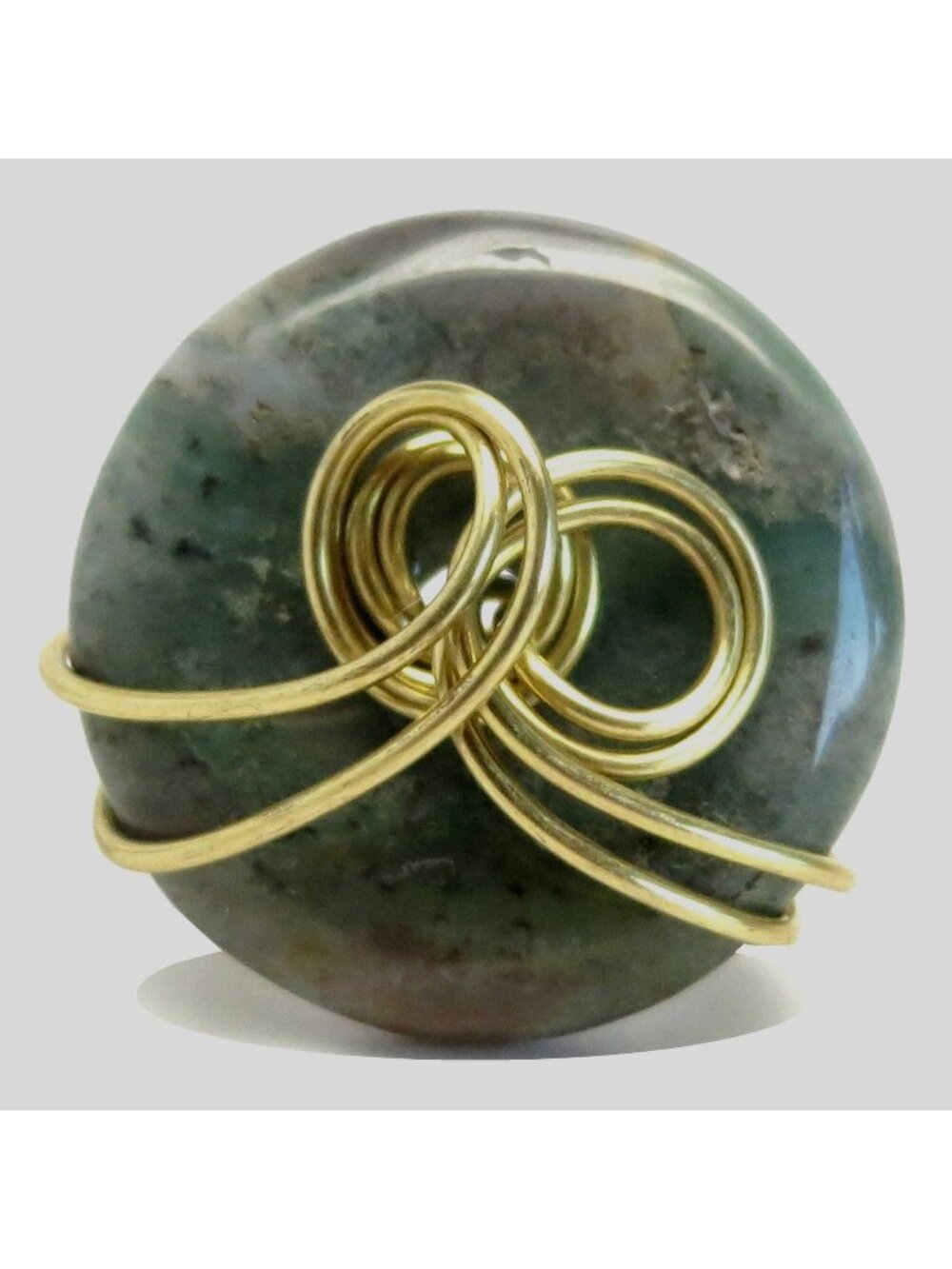 Moss Agate Ring Earth Energy Green Donut Gold Wire Wrap Size 6.25 Gemstone Jewel